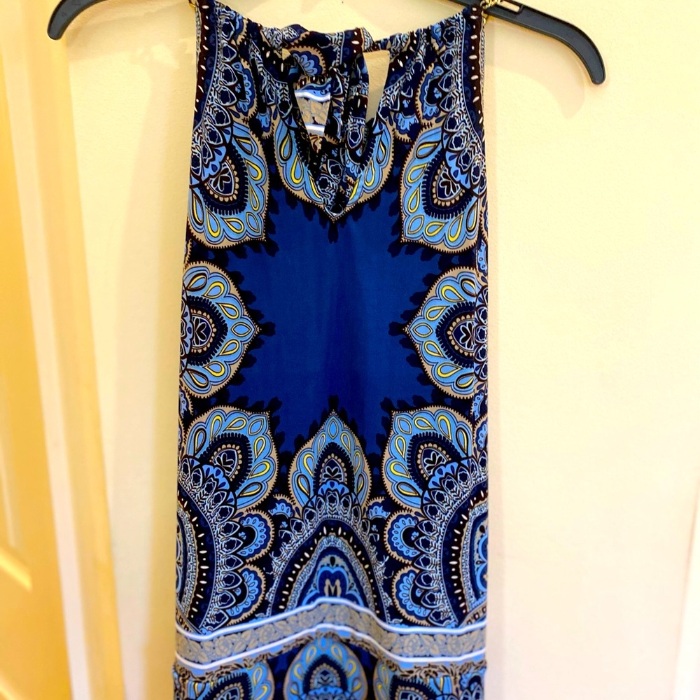 Cache blue baroque blouse with gold hardware